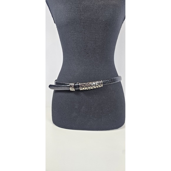 Captivating Jackets & Blazers - LADY CAPTIVA Black Leather Embossed Belt Size‎ L Silver Hardware Silver Buckle